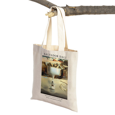 Salvador Dali Szürrealizmus Kubizmus Kiállítás Bevásárlótáska Tote Lady Kézitáska Dupla nyomtatás Újrafelhasználható alkalmi vászon női bevásárlótáskák
