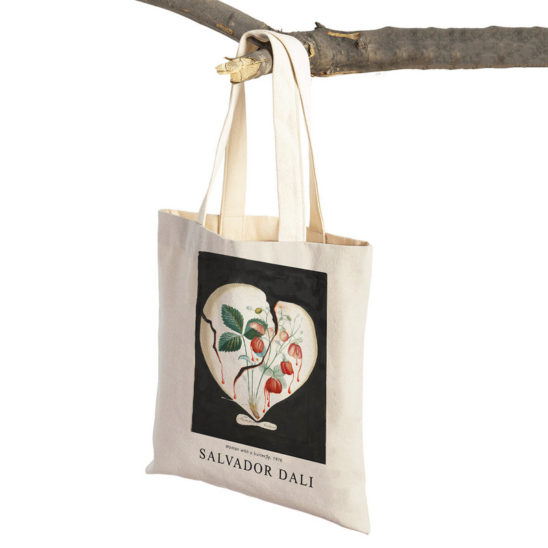 Salvador Dali Szürrealizmus Kubizmus Kiállítás Bevásárlótáska Tote Lady Kézitáska Dupla nyomtatás Újrafelhasználható alkalmi vászon női bevásárlótáskák