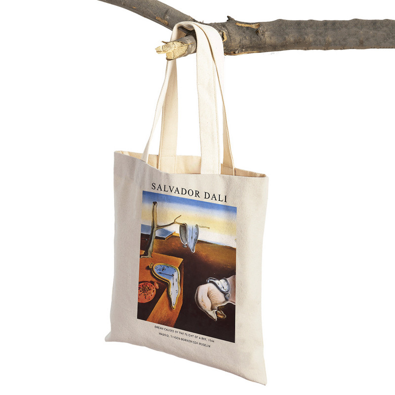 Salvador Dali Szürrealizmus Kubizmus Kiállítás Bevásárlótáska Tote Lady Kézitáska Dupla nyomtatás Újrafelhasználható alkalmi vászon női bevásárlótáskák