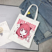 Spiegu x Ģimene Anya Smug Tote Bag Unisex Audekla somas Anime Anya Forger Iepirkumu somas Apdrukāta Ikdienas plecu soma Saliekama