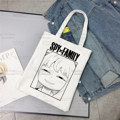 Spiegu x Ģimene Anya Smug Tote Bag Unisex Audekla somas Anime Anya Forger Iepirkumu somas Apdrukāta Ikdienas plecu soma Saliekama