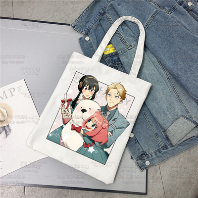 Spiegu x Ģimene Anya Smug Tote Bag Unisex Audekla somas Anime Anya Forger Iepirkumu somas Apdrukāta Ikdienas plecu soma Saliekama