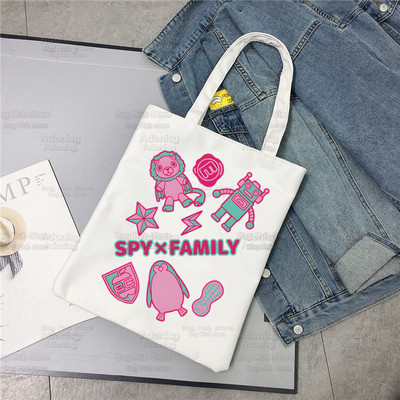 Spiegu x Ģimene Anya Smug Tote Bag Unisex Audekla somas Anime Anya Forger Iepirkumu somas Apdrukāta Ikdienas plecu soma Saliekama
