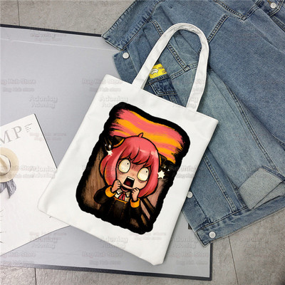 Spiegu x Ģimene Anya Smug Tote Bag Unisex Audekla somas Anime Anya Forger Iepirkumu somas Apdrukāta Ikdienas plecu soma Saliekama