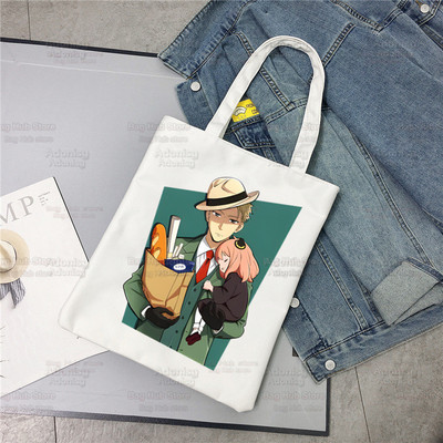 Spiegu x Ģimene Anya Smug Tote Bag Unisex Audekla somas Anime Anya Forger Iepirkumu somas Apdrukāta Ikdienas plecu soma Saliekama