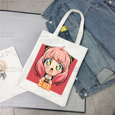Spiegu x Ģimene Anya Smug Tote Bag Unisex Audekla somas Anime Anya Forger Iepirkumu somas Apdrukāta Ikdienas plecu soma Saliekama