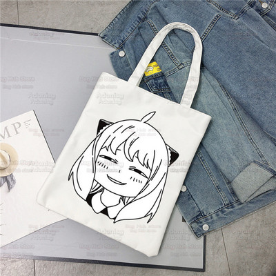 Spiegu x Ģimene Anya Smug Tote Bag Unisex Audekla somas Anime Anya Forger Iepirkumu somas Apdrukāta Ikdienas plecu soma Saliekama