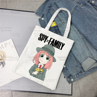Spiegu x Ģimene Anya Smug Tote Bag Unisex Audekla somas Anime Anya Forger Iepirkumu somas Apdrukāta Ikdienas plecu soma Saliekama