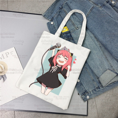 Spiegu x Ģimene Anya Smug Tote Bag Unisex Audekla somas Anime Anya Forger Iepirkumu somas Apdrukāta Ikdienas plecu soma Saliekama