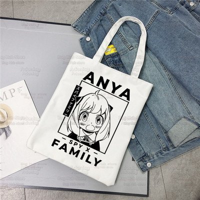 Spiegu x Ģimene Anya Smug Tote Bag Unisex Audekla somas Anime Anya Forger Iepirkumu somas Apdrukāta Ikdienas plecu soma Saliekama
