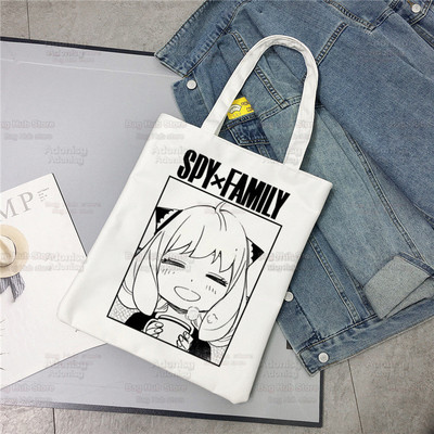 Spiegu x Ģimene Anya Smug Tote Bag Unisex Audekla somas Anime Anya Forger Iepirkumu somas Apdrukāta Ikdienas plecu soma Saliekama