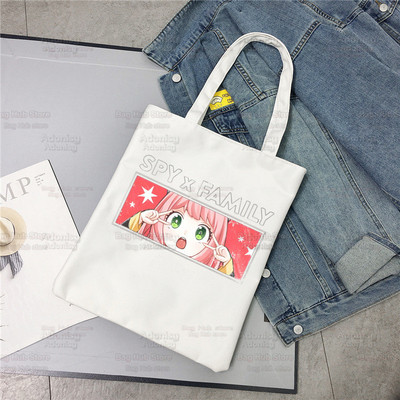 Spiegu x Ģimene Anya Smug Tote Bag Unisex Audekla somas Anime Anya Forger Iepirkumu somas Apdrukāta Ikdienas plecu soma Saliekama