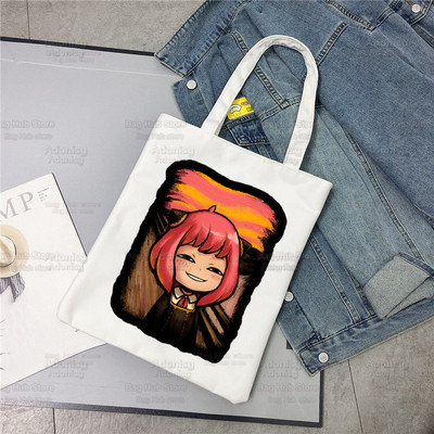Spiegu x Ģimene Anya Smug Tote Bag Unisex Audekla somas Anime Anya Forger Iepirkumu somas Apdrukāta Ikdienas plecu soma Saliekama