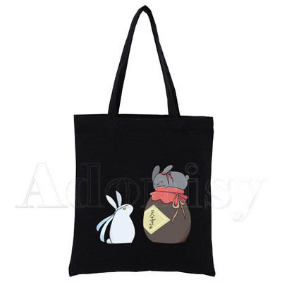 Mo Dao Zu Shi Print Canvas Tote Μαύρες τσάντες Harajuku Casual Γυναικείες τσάντες ώμου Tote Eco Shopper