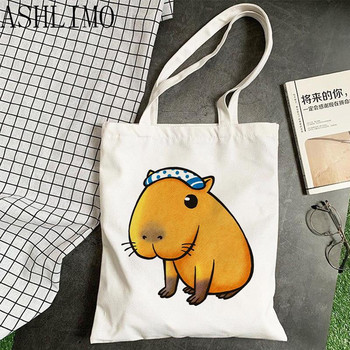 Kawaii Capybara Animal Cartoon Μεγάλη Τσάντα Shopper Εκτύπωση Canva Tote Τσάντα Γυναικεία τσάντα Harajuku Τσάντα ώμου Τσάντα Beach Lady Bag