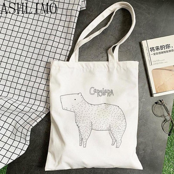 Kawaii Capybara Animal Cartoon Μεγάλη Τσάντα Shopper Εκτύπωση Canva Tote Τσάντα Γυναικεία τσάντα Harajuku Τσάντα ώμου Τσάντα Beach Lady Bag