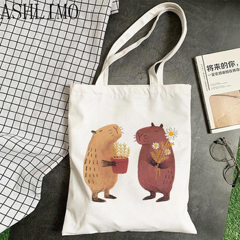 Kawaii Capybara Animal Cartoon Μεγάλη Τσάντα Shopper Εκτύπωση Canva Tote Τσάντα Γυναικεία τσάντα Harajuku Τσάντα ώμου Τσάντα Beach Lady Bag