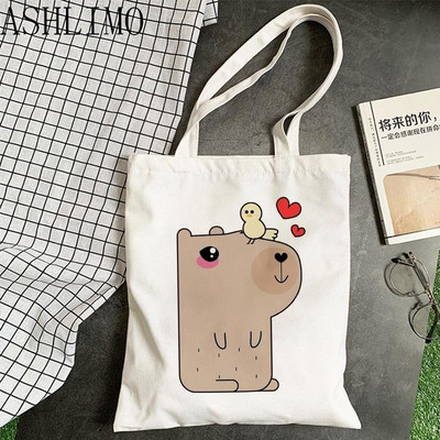 Kawaii Capybara Animal Rajzfilm Nagy vásárlótáska Nyomtatás Vászontartó táska Kézitáska Női Táska Harajuku válltáska Strandtáska Női táska