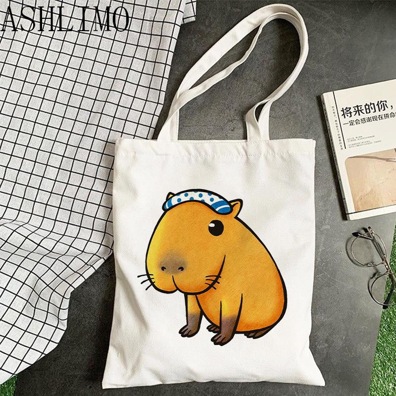 Kawaii Capybara Animal Rajzfilm Nagy vásárlótáska Nyomtatás Vászontartó táska Kézitáska Női Táska Harajuku válltáska Strandtáska Női táska