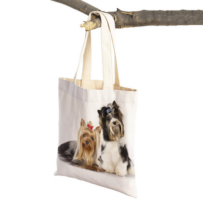 Mados mielas naminis gyvūnėlis šuo studentas drobė apsipirkimas MINI Jorkšyro rankinė Daugkartinio naudojimo dvigubo rašto laisvalaikio krepšys moterims