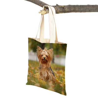 Mados mielas naminis gyvūnėlis šuo studentas drobė apsipirkimas MINI Jorkšyro rankinė Daugkartinio naudojimo dvigubo rašto laisvalaikio krepšys moterims