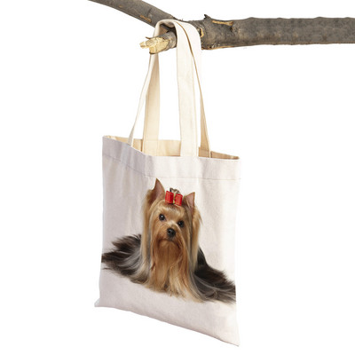 Mados mielas naminis gyvūnėlis šuo studentas drobė apsipirkimas MINI Jorkšyro rankinė Daugkartinio naudojimo dvigubo rašto laisvalaikio krepšys moterims