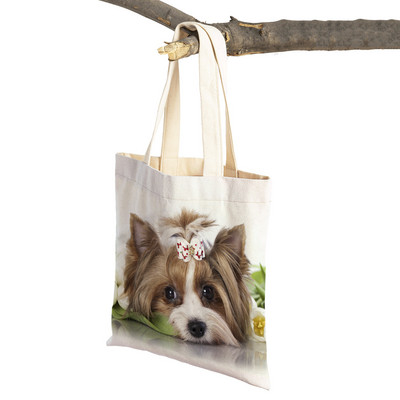 Mados mielas naminis gyvūnėlis šuo studentas drobė apsipirkimas MINI Jorkšyro rankinė Daugkartinio naudojimo dvigubo rašto laisvalaikio krepšys moterims