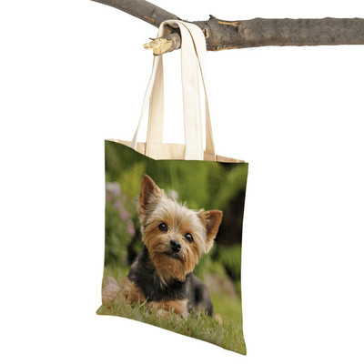 Mados mielas naminis gyvūnėlis šuo studentas drobė apsipirkimas MINI Jorkšyro rankinė Daugkartinio naudojimo dvigubo rašto laisvalaikio krepšys moterims