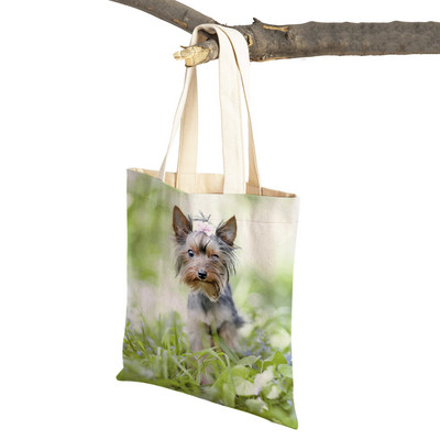 Mados mielas naminis gyvūnėlis šuo studentas drobė apsipirkimas MINI Jorkšyro rankinė Daugkartinio naudojimo dvigubo rašto laisvalaikio krepšys moterims