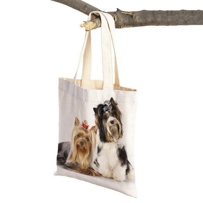 Mados mielas naminis gyvūnėlis šuo studentas drobė apsipirkimas MINI Jorkšyro rankinė Daugkartinio naudojimo dvigubo rašto laisvalaikio krepšys moterims