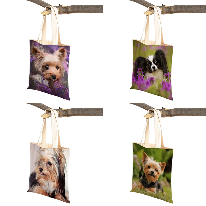 Mados mielas naminis gyvūnėlis šuo studentas drobė apsipirkimas MINI Jorkšyro rankinė Daugkartinio naudojimo dvigubo rašto laisvalaikio krepšys moterims