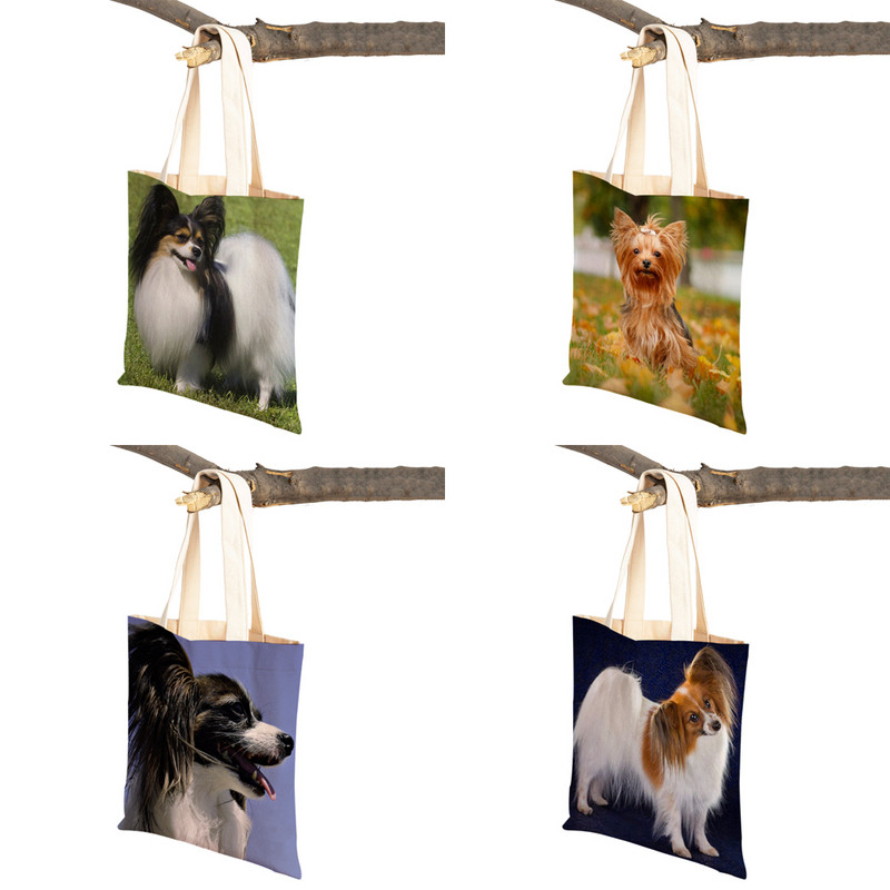 Mados mielas naminis gyvūnėlis šuo studentas drobė apsipirkimas MINI Jorkšyro rankinė Daugkartinio naudojimo dvigubo rašto laisvalaikio krepšys moterims