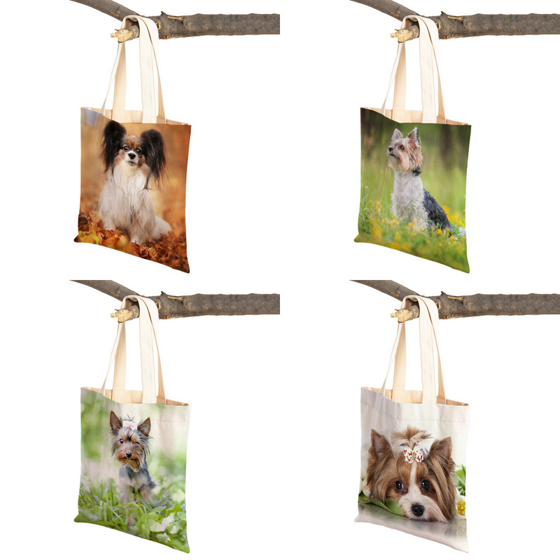 Mados mielas naminis gyvūnėlis šuo studentas drobė apsipirkimas MINI Jorkšyro rankinė Daugkartinio naudojimo dvigubo rašto laisvalaikio krepšys moterims