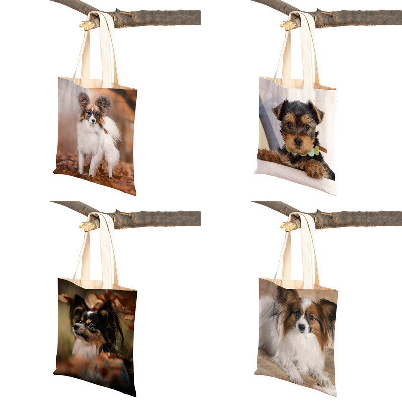 Mados mielas naminis gyvūnėlis šuo studentas drobė apsipirkimas MINI Jorkšyro rankinė Daugkartinio naudojimo dvigubo rašto laisvalaikio krepšys moterims