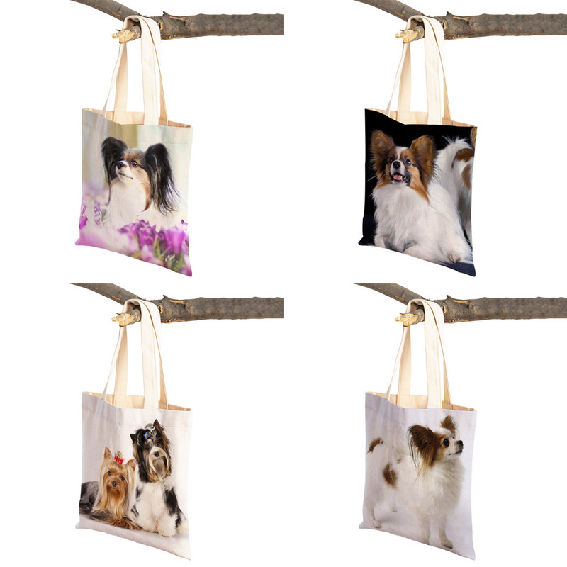 Mados mielas naminis gyvūnėlis šuo studentas drobė apsipirkimas MINI Jorkšyro rankinė Daugkartinio naudojimo dvigubo rašto laisvalaikio krepšys moterims