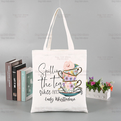 Whistledown Bridgertoni graafiline lõuend Lihtsad ostukotid TV-sarjad Tüdrukute elu vabaaja pistik Tea Lady pakend Käekott