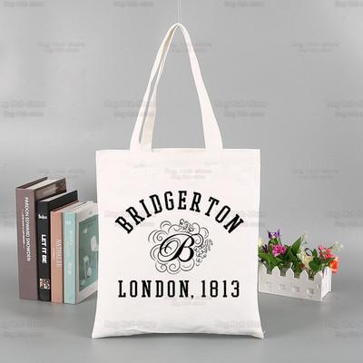 Whistledown Bridgertoni graafiline lõuend Lihtsad ostukotid TV-sarjad Tüdrukute elu vabaaja pistik Tea Lady pakend Käekott