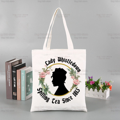 Whistledown Bridgertoni graafiline lõuend Lihtsad ostukotid TV-sarjad Tüdrukute elu vabaaja pistik Tea Lady pakend Käekott