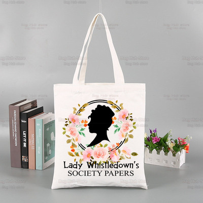 Whistledown Bridgertoni graafiline lõuend Lihtsad ostukotid TV-sarjad Tüdrukute elu vabaaja pistik Tea Lady pakend Käekott