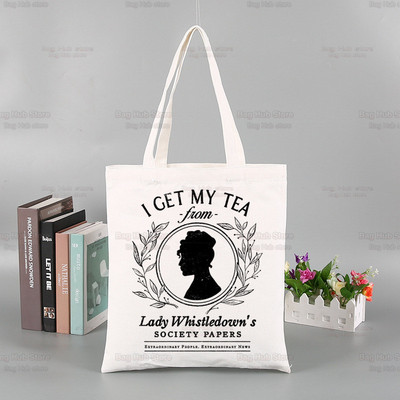 Whistledown Bridgertoni graafiline lõuend Lihtsad ostukotid TV-sarjad Tüdrukute elu vabaaja pistik Tea Lady pakend Käekott