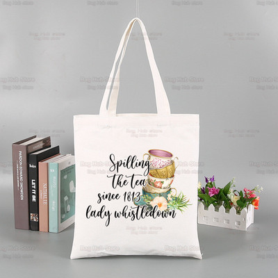 Whistledown Bridgertoni graafiline lõuend Lihtsad ostukotid TV-sarjad Tüdrukute elu vabaaja pistik Tea Lady pakend Käekott