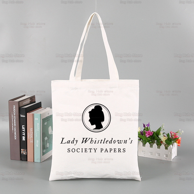 Whistledown Bridgertoni graafiline lõuend Lihtsad ostukotid TV-sarjad Tüdrukute elu vabaaja pistik Tea Lady pakend Käekott