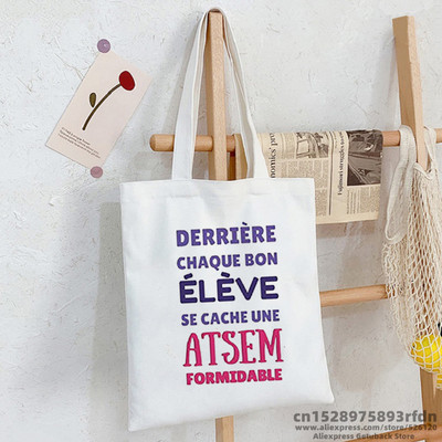 Merci Atsem prancūziško spausdinimo mada Moterų drobinis pirkinių krepšys Eco Harajuku Krepšiai ant pečių Suasmeninti Super Atsem mokykliniai krepšiai Dovanos