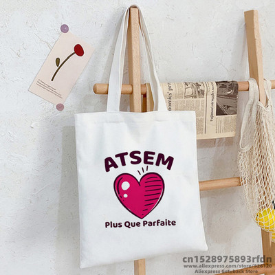 Merci Atsem prancūziško spausdinimo mada Moterų drobinis pirkinių krepšys Eco Harajuku Krepšiai ant pečių Suasmeninti Super Atsem mokykliniai krepšiai Dovanos