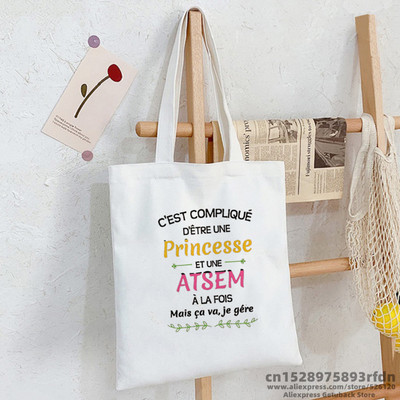 Merci Atsem prancūziško spausdinimo mada Moterų drobinis pirkinių krepšys Eco Harajuku Krepšiai ant pečių Suasmeninti Super Atsem mokykliniai krepšiai Dovanos