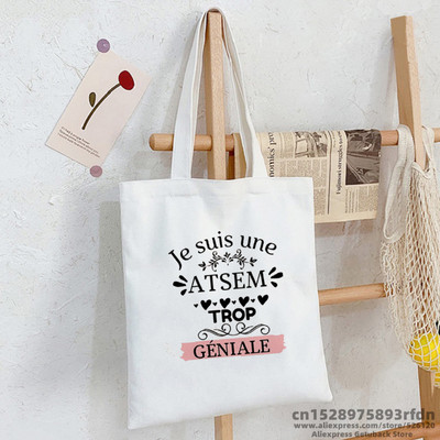 Merci Atsem prancūziško spausdinimo mada Moterų drobinis pirkinių krepšys Eco Harajuku Krepšiai ant pečių Suasmeninti Super Atsem mokykliniai krepšiai Dovanos