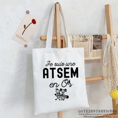 Merci Atsem prancūziško spausdinimo mada Moterų drobinis pirkinių krepšys Eco Harajuku Krepšiai ant pečių Suasmeninti Super Atsem mokykliniai krepšiai Dovanos