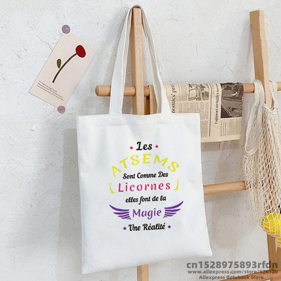 Merci Atsem prancūziško spausdinimo mada Moterų drobinis pirkinių krepšys Eco Harajuku Krepšiai ant pečių Suasmeninti Super Atsem mokykliniai krepšiai Dovanos
