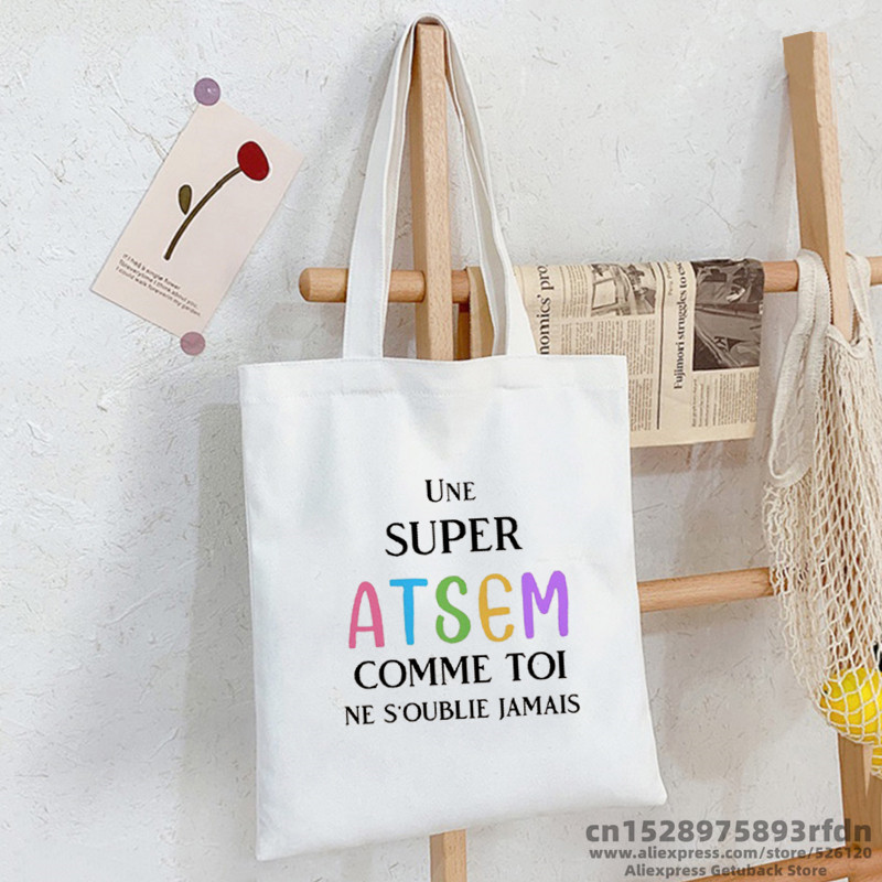 Merci Atsem prancūziško spausdinimo mada Moterų drobinis pirkinių krepšys Eco Harajuku Krepšiai ant pečių Suasmeninti Super Atsem mokykliniai krepšiai Dovanos