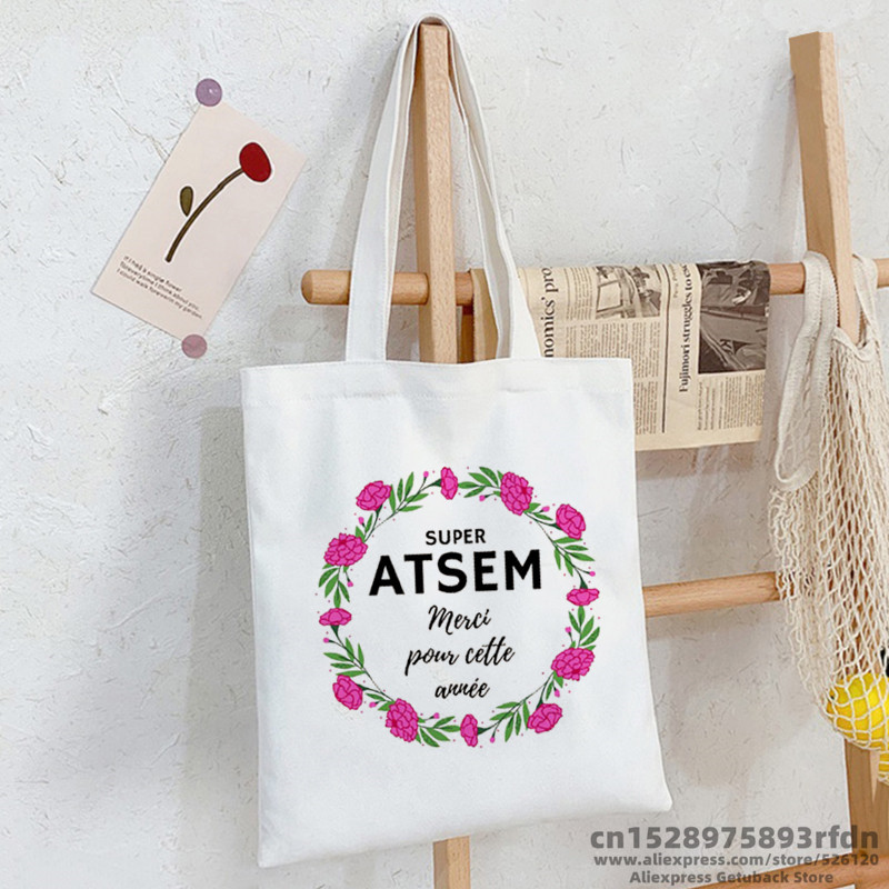 Merci Atsem prancūziško spausdinimo mada Moterų drobinis pirkinių krepšys Eco Harajuku Krepšiai ant pečių Suasmeninti Super Atsem mokykliniai krepšiai Dovanos